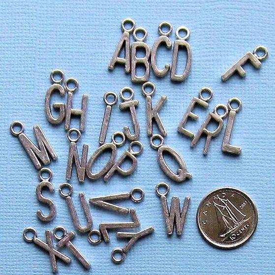 26 Full Alphabet Silver Tone Charms SC6140 