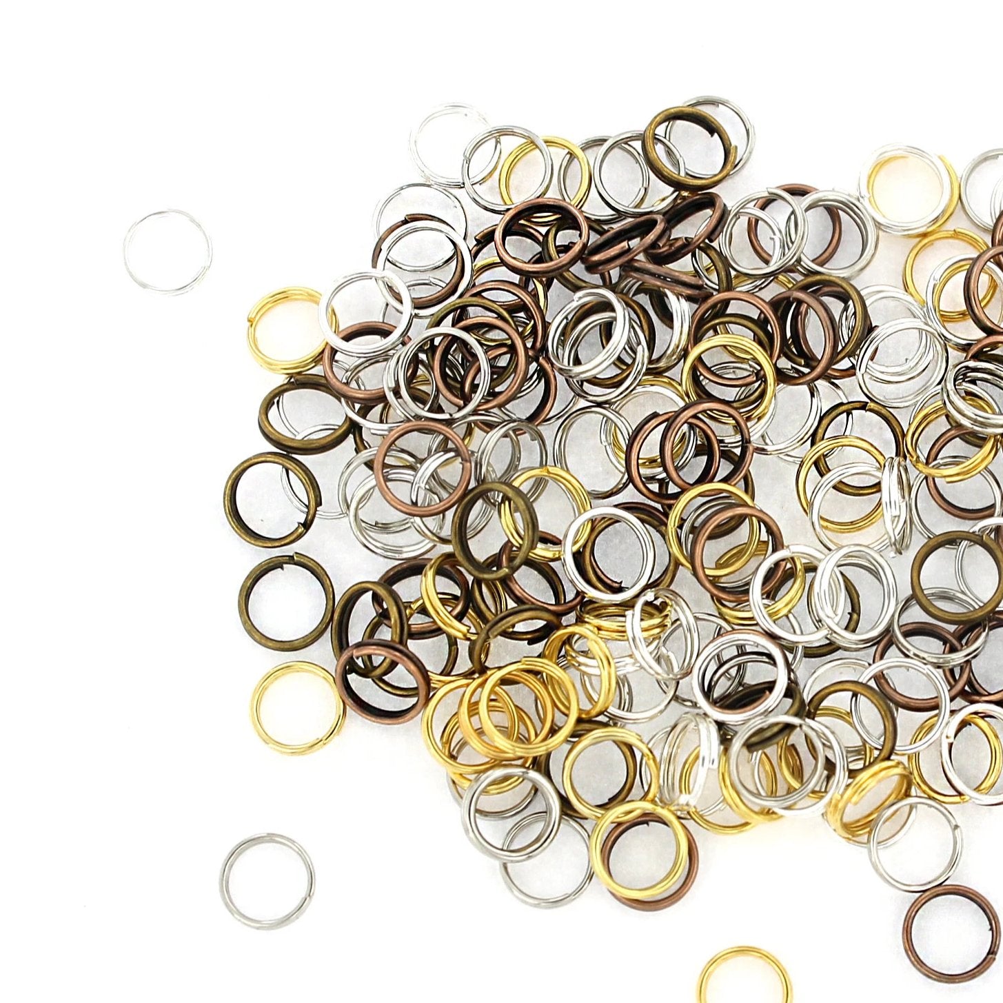 Assorted Tone Split Rings 7mm - Open 21 Gauge - 50 Rings - FD377