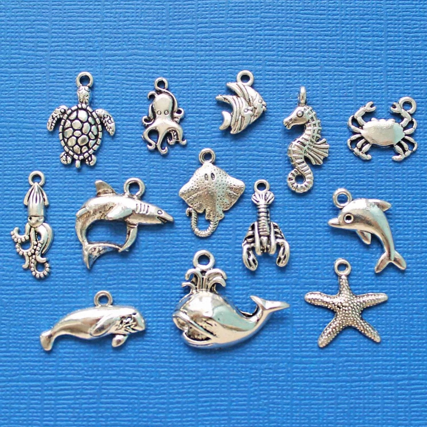 Ocean Creatures Charm Bracelet - Sterling Silver Bracelet with Sea Life Charms