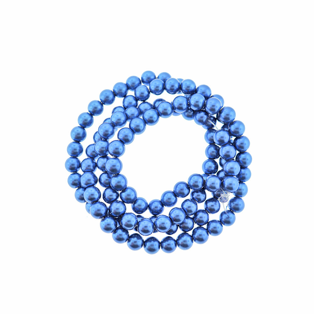 SALE Round Glass Beads 8mm - Pearly Blue - 1 Strand 105 Beads - LBD231