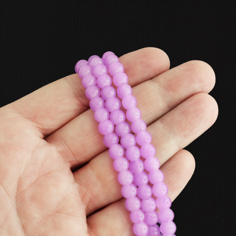 Perles Rondes Imitation Jade 6mm - Violet - 1 Rang 67 Perles - BD1751