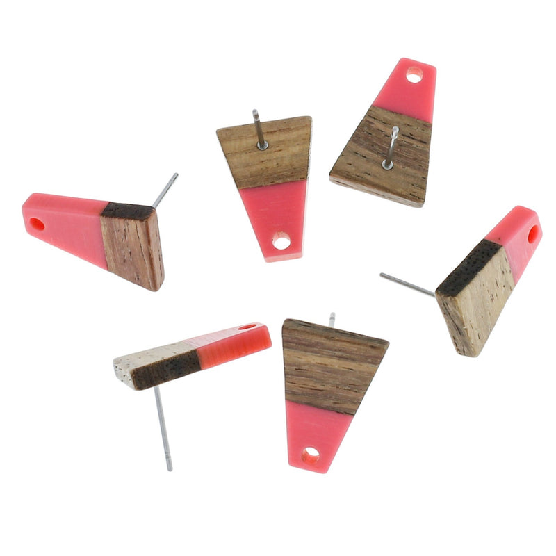 Wood Stainless Steel Earrings - Geometric Trapezoid Studs - 7 Colors Available!