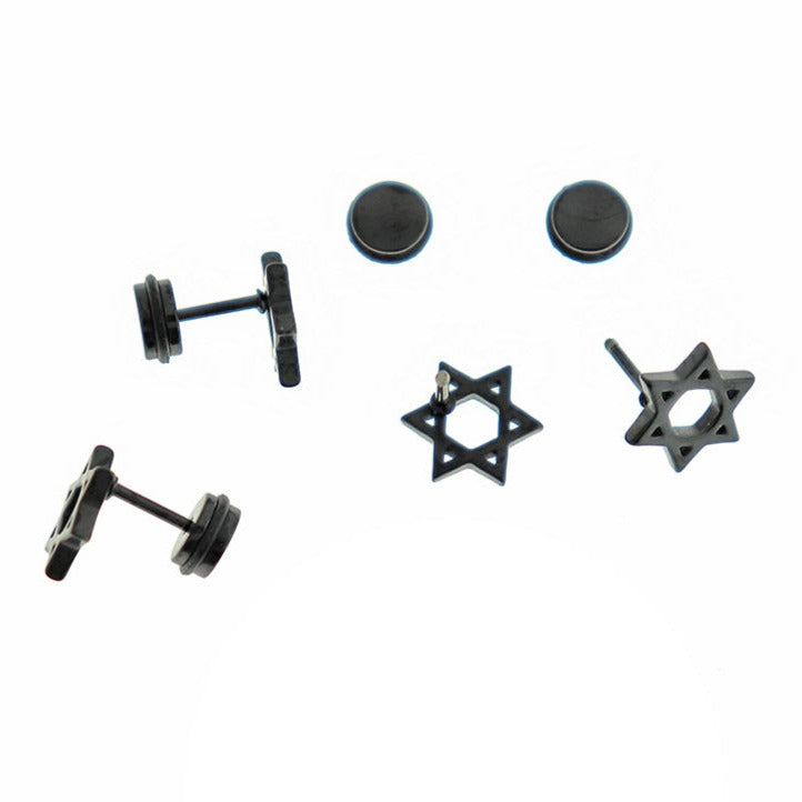 Stainless Steel Earrings - Star of David Studs - 10mm x 2mm - 1 Pair - Choose Your Tone!