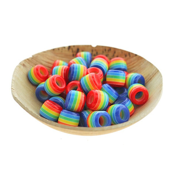 Barrel Resin Beads 11mm - Rainbow Stripe - 25 Perles - BD799