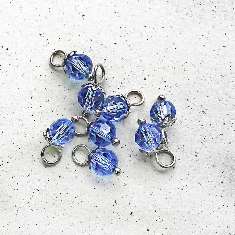 5 Faceted Glass Birthstone Silver Tone Charms - 6mm - Choose Your Birthstone!