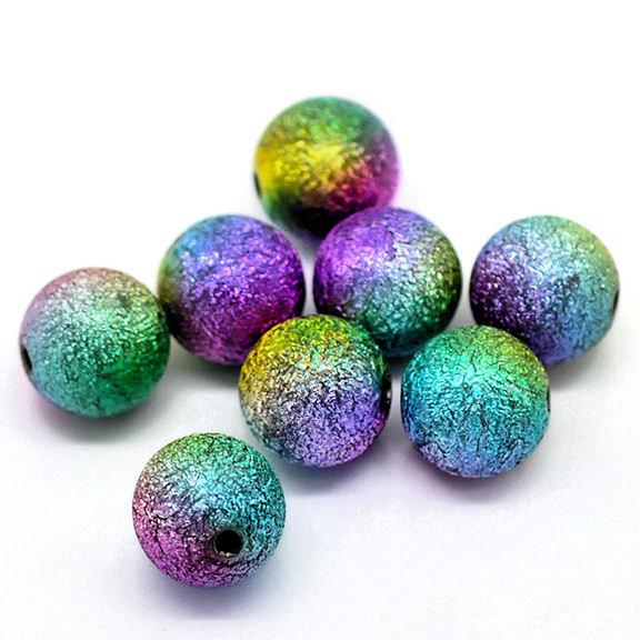 50 Round Acrylic Stardust Beads - Shades of Peacock Feathers - Choose Your Size!