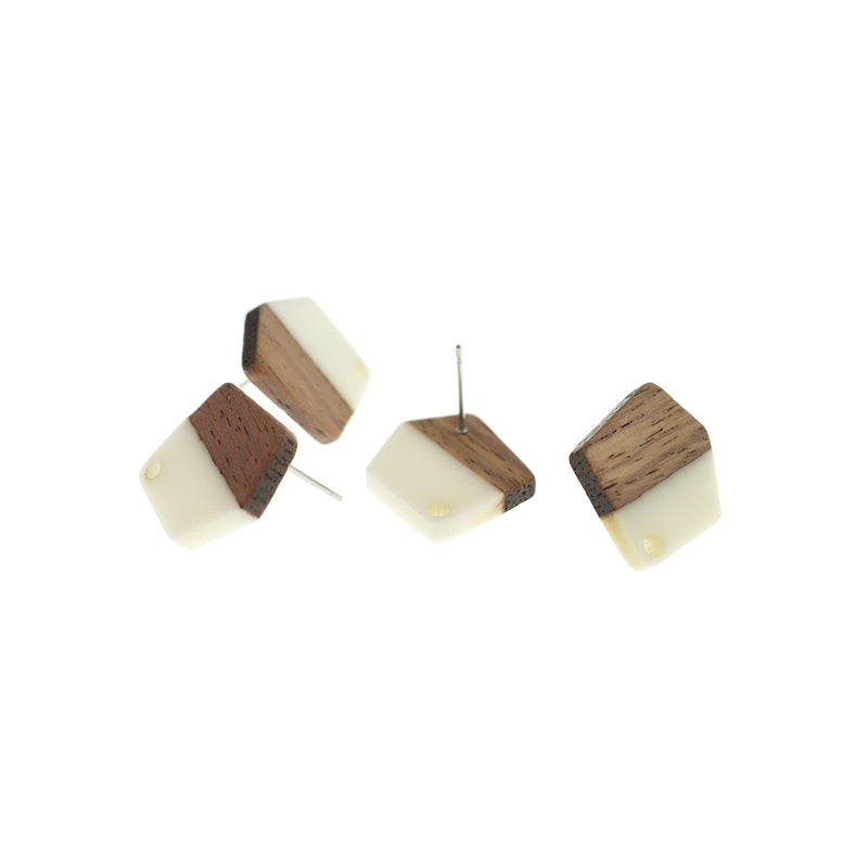 Wood Stainless Steel Earrings - Resin Polygon Studs - Choose Your Color!