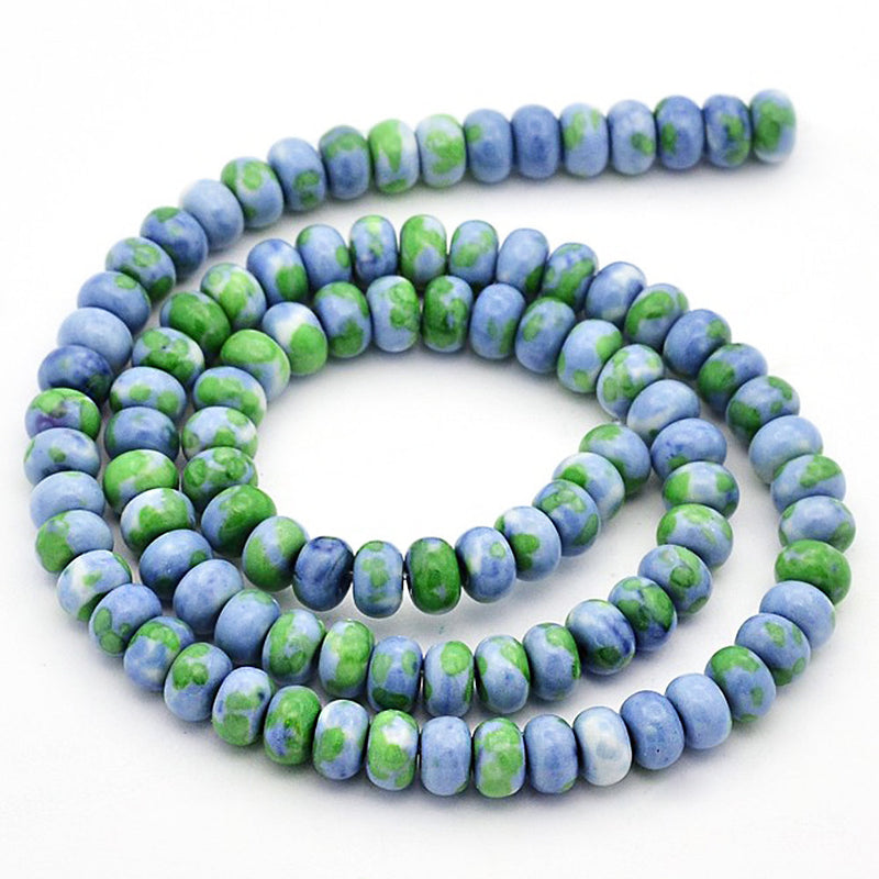 SALE 25 Jade Beads 6mm x 4mm Abacus Dyed Gemstone Ocean Tone Beads - LBD908