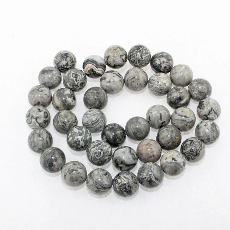 Round Picture Jasper Beads - Stormy Night - 1 Strand - Choose Your Size!