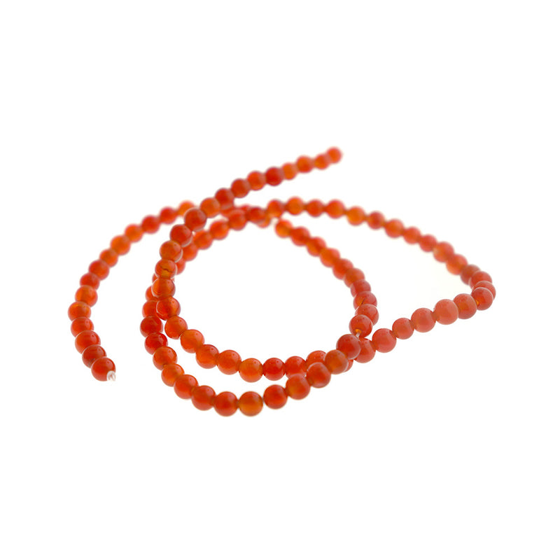 Round Natural Carnelian Beads 4mm - Orange - 1 Strand 94 Beads - BD1716