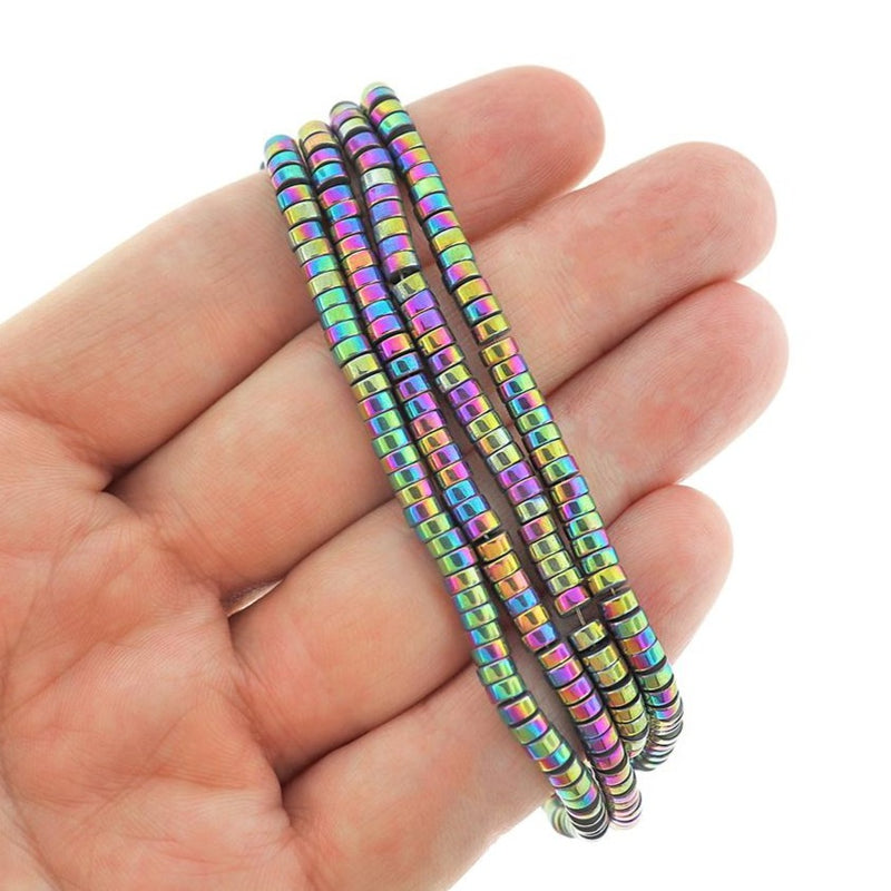 Heishi Hematite Beads - 4mm x 2mm - Rainbow Electroplated - 1 Strand 190 Beads - Choose Your Color!