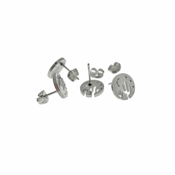 Stainless Steel Earrings - Cactus Studs - 10mm - 1 Pair - Choose Your Tone!