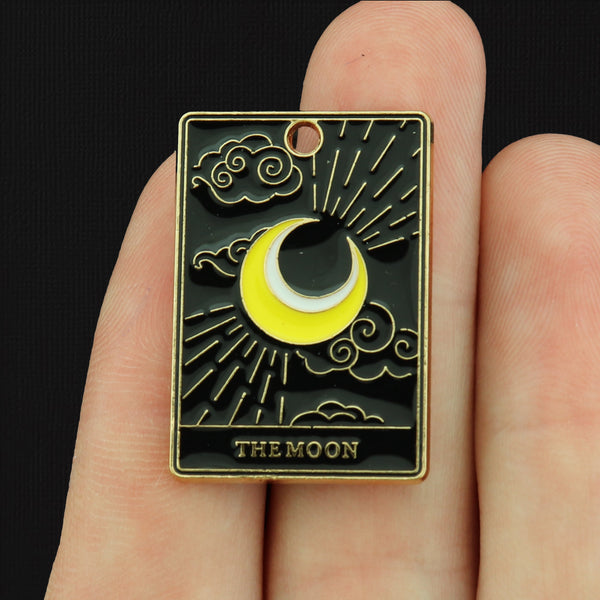 4 The Moon Tarot Card Gold Tone Enamel Charms - E183