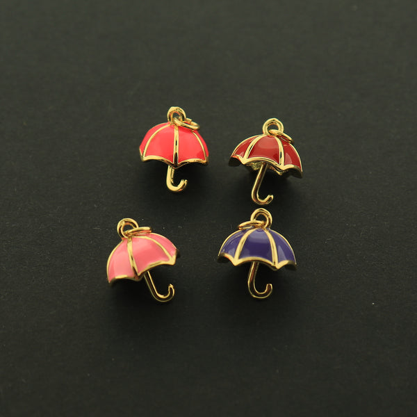 Gold Umbrella Enamel Charm - Parasol Pendant - 18k Gold Plated - Choose Your Color