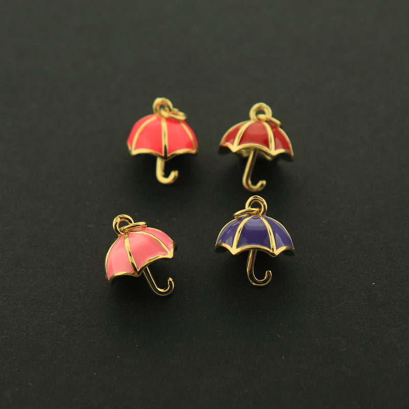 Gold Umbrella Enamel Charm - Parasol Pendant - 18k Gold Plated - Choose Your Color