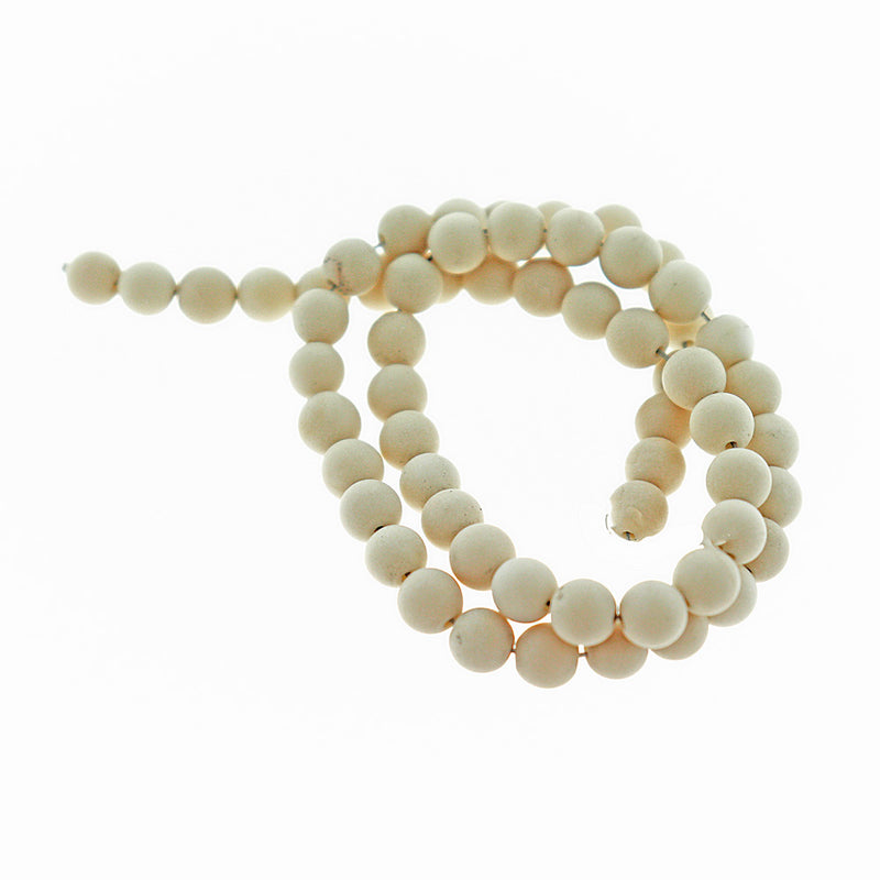 Round Fossil Beads 6mm - Frosted Cream - 1 Strand 63 Beads - BD2331