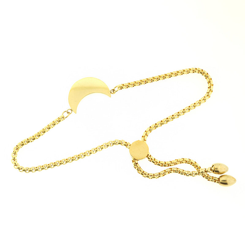 Crescent Moon Gold Tone Stainless Steel Box Chain Bracelet 11" - 2.4mm - 1 Bracelet- N041