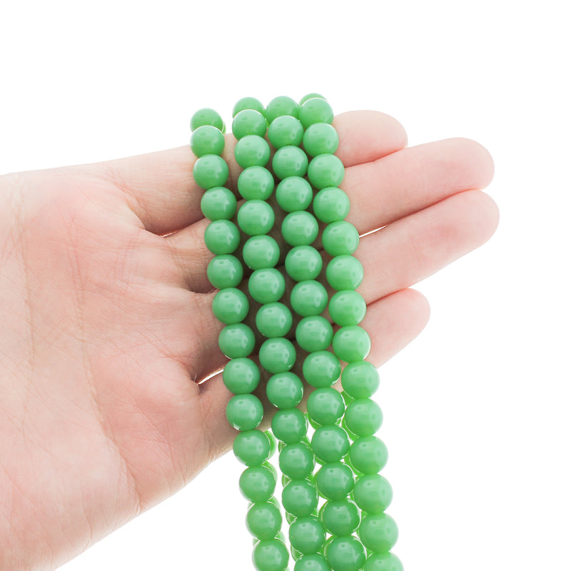 SALE Round Glass Beads 8mm - Lime Green - 1 Strand 48 Beads - LBD2496