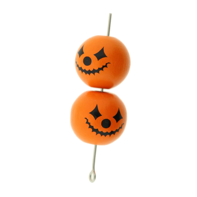 Spacer Wooden Beads 16mm - Orange Jack-O-Lantern - 10 Beads - BD070