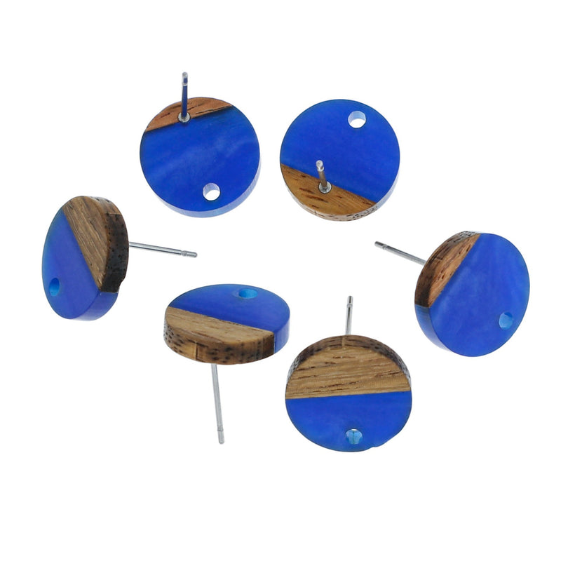 Wood Stainless Steel Earrings - 14mm Resin Round Studs - Choose Your Color!