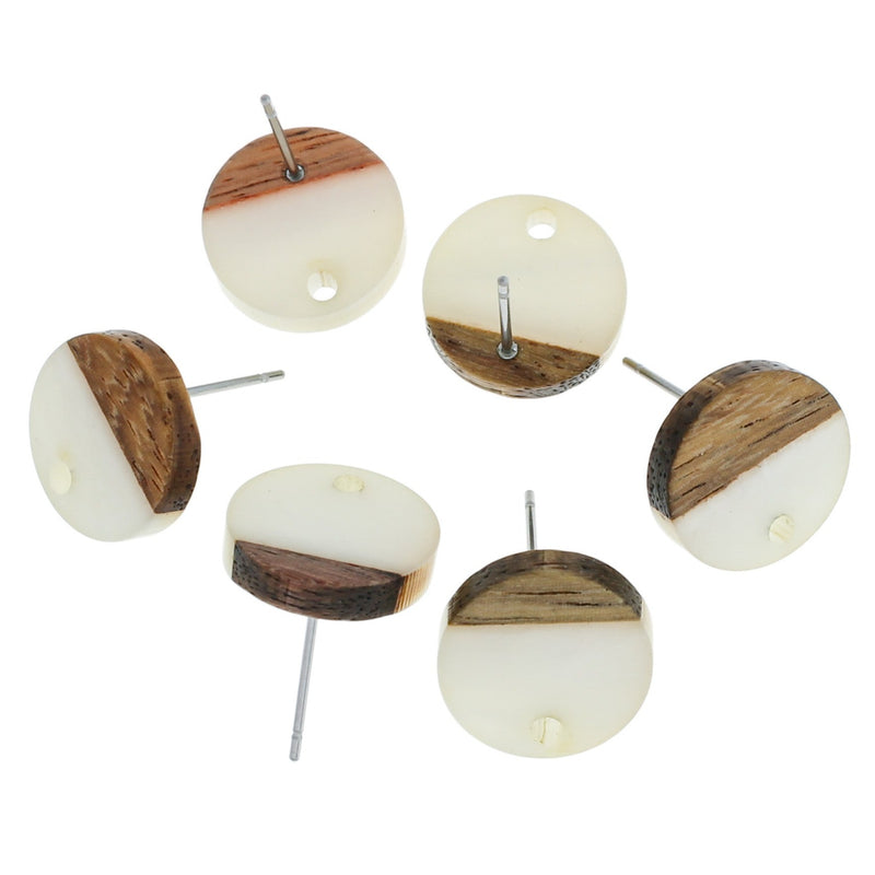 Wood Stainless Steel Earrings - 14mm Resin Round Studs - Choose Your Color!