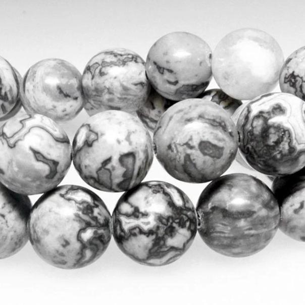 Round Picture Jasper Beads - Stormy Night - 1 Strand - Choose Your Size!