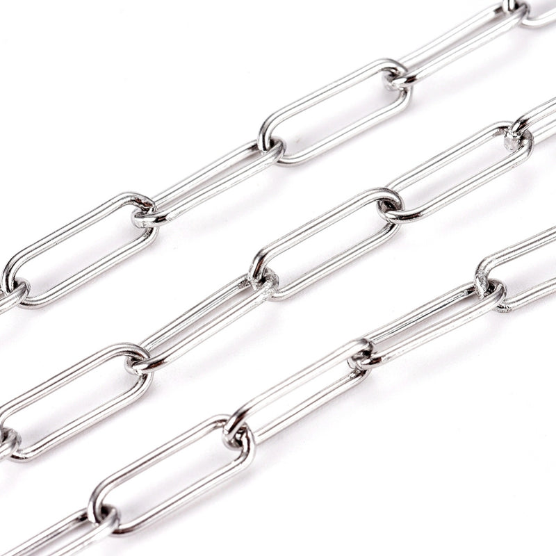 Stainless Steel Paperclip Chain - Sold by the Foot - Choose Your Tone!