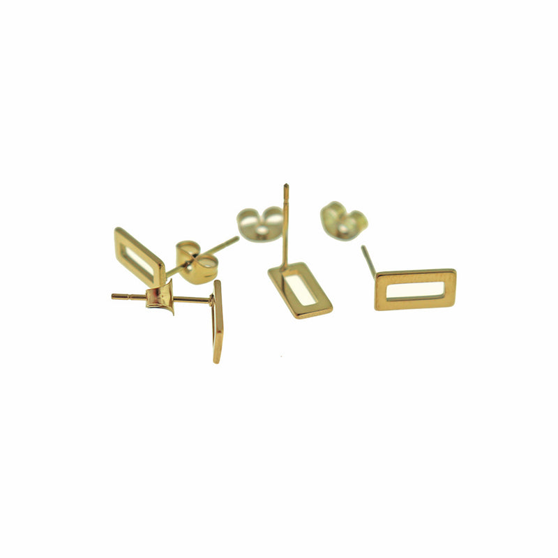 Boucles d'Oreilles Acier Inoxydable - Clous Rectangle Ouvert - 10mm x 5mm - 2 Pièces 1 Paire - ER838