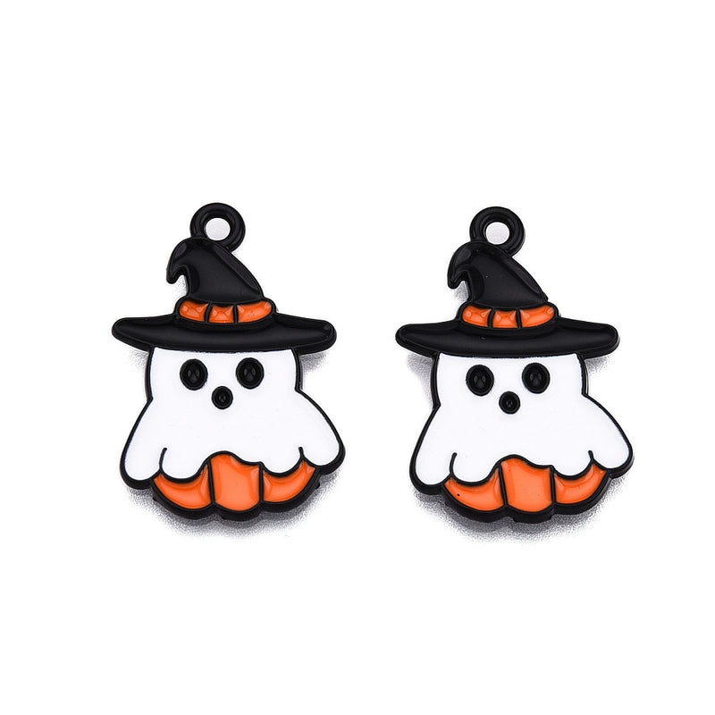 6 Ghost and Pumpkin Black Tone Enamel Charms  - E1681