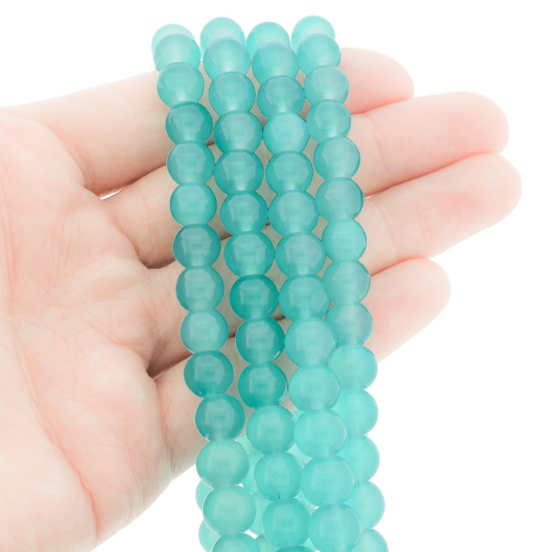 Perles Imitation Jade Rondes 8mm - Vert Mer - 1 Rang 50 Perles - BD1695