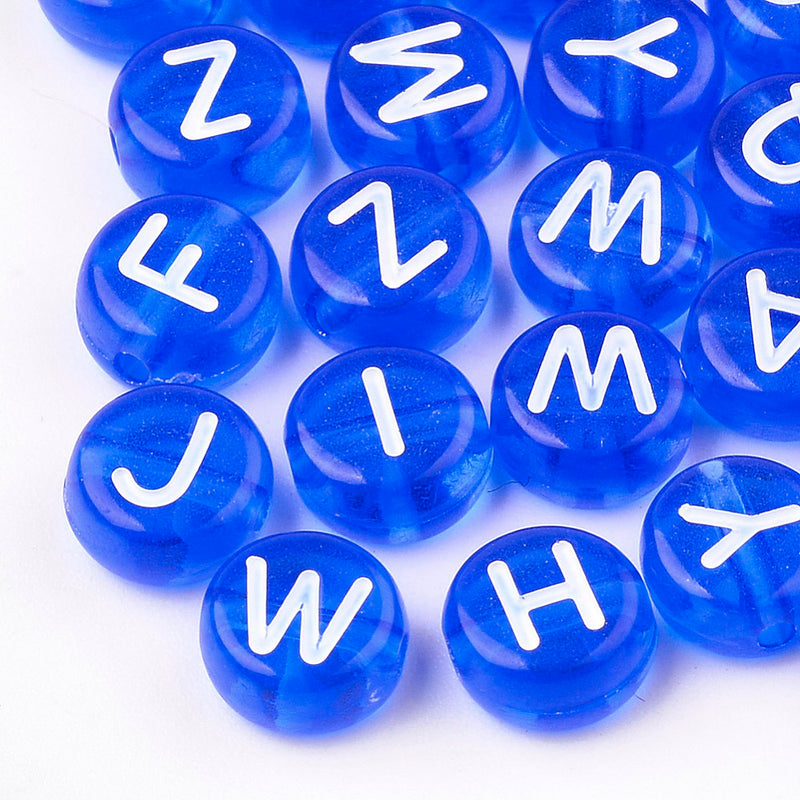 200 Blue Acrylic Letter Beads - Translucent - 7mm x 4mm - BD2900