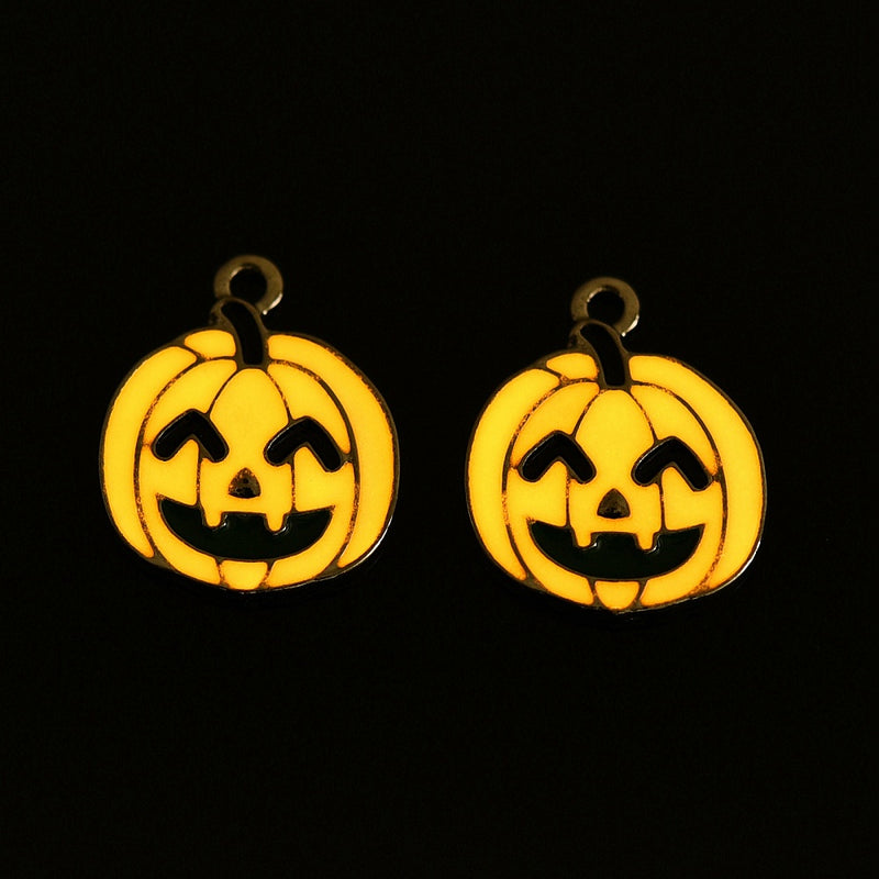 4 Smiling Pumpkin Enamel Charms - Glow in the Dark - Choose Your Tone!