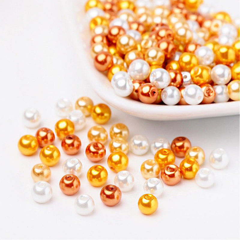 200 Round Glass Beads - Assorted Pearl Mix - 4mm - Choose Your Color!