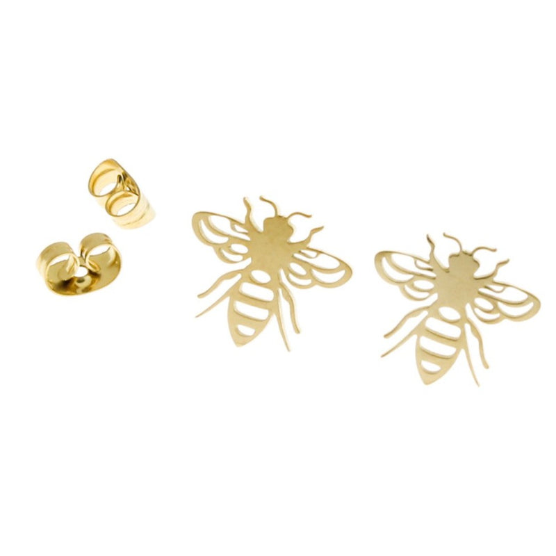 Stainless Steel Earrings - Bee Studs - 13mm x 12mm - 1 Pair - Choose Your Tone!