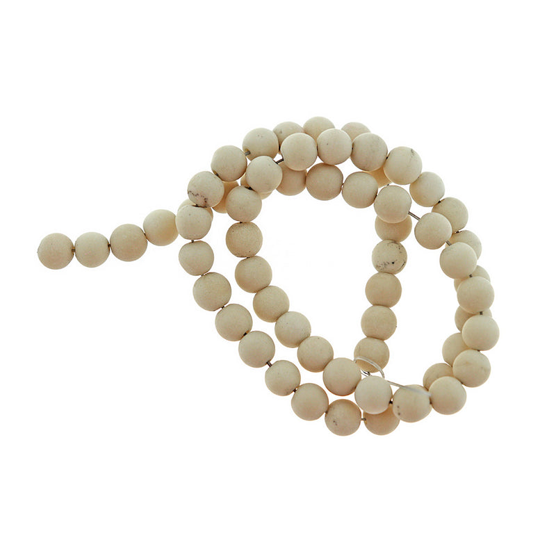 Round Fossil Beads 6mm - Frosted Cream - 1 Strand 63 Beads - BD2331