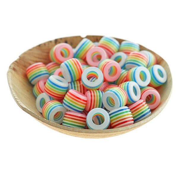 Barrel Resin Beads 11mm - Rainbow Stripe - 25 Perles - BD799