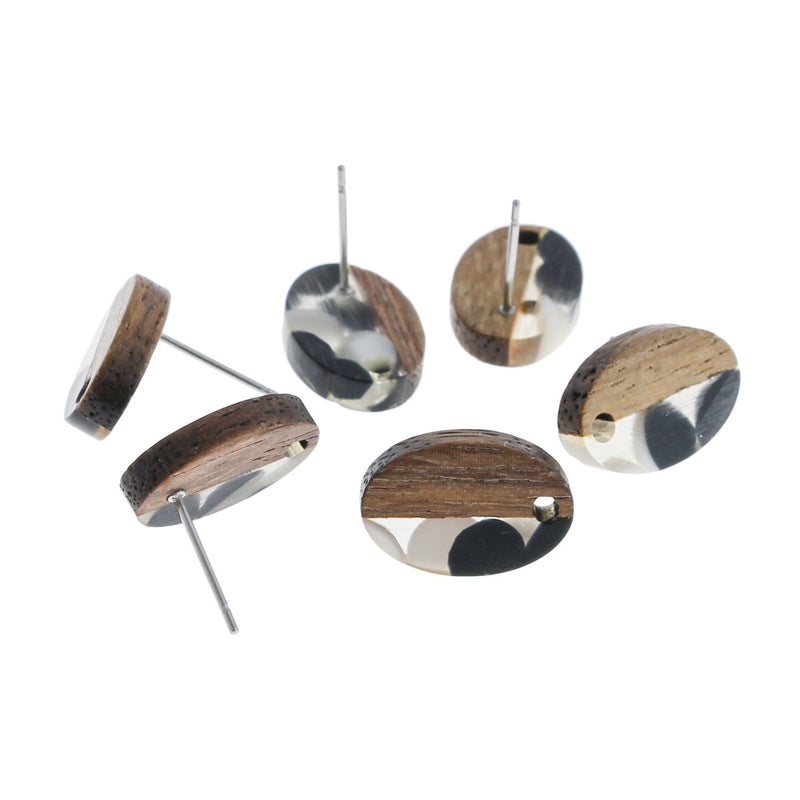 Wood Stainless Steel Earrings - Resin Oval Studs - Choose Your Color!