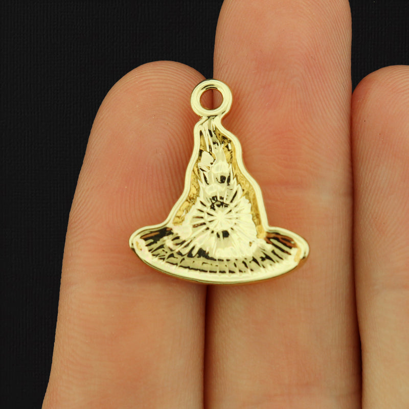 6 Witch Hat Gold Tone Enamel Charms - E185