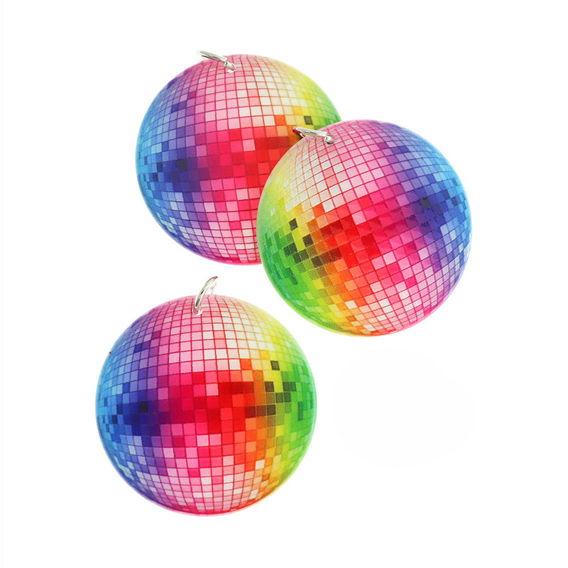 2 Rainbow Disco Ball Acrylic Charms - K141