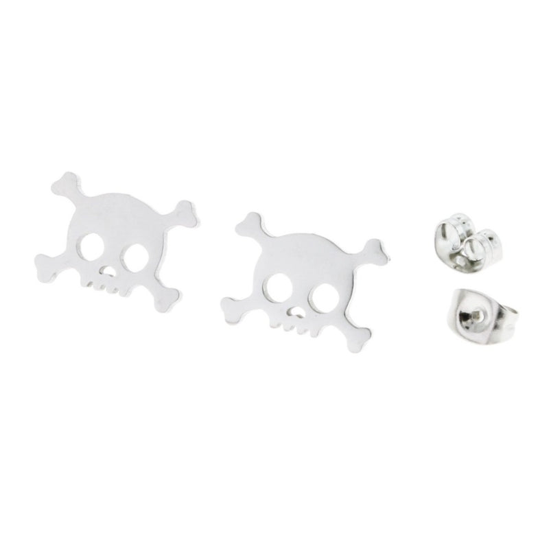 Boucles d'oreilles en acier inoxydable noir Gunmetal - clous tête de mort - 14 mm x 10 mm - 2 pièces 1 paire - ER049