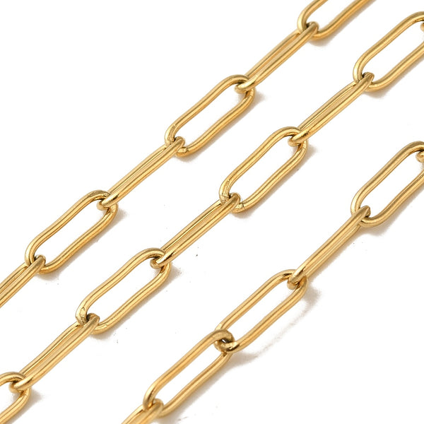 18k Gold Paperclip Chain - Per Foot - 18k Plated Stainless Steel - GLD986