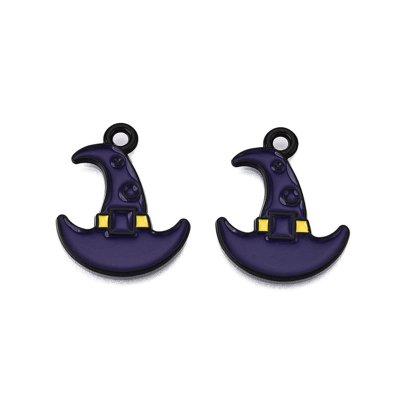 6 Witch Hat Black Tone Enamel Charms  - E1682