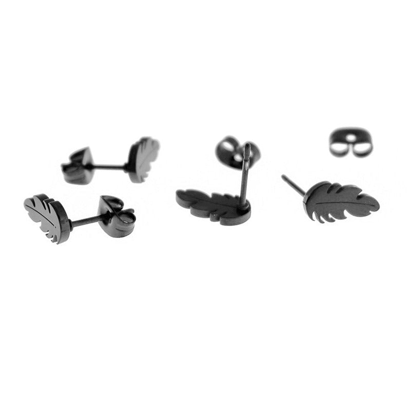 Stainless Steel Earrings - Feather Studs - 11mm x 5mm - 1 Pair - Choose Your Tone!