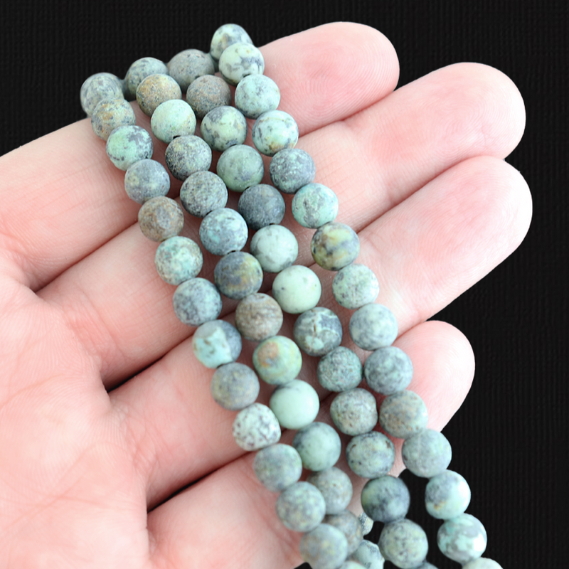 20 Round Natural African Turquoise Beads - Frosted Earth Tones - Choose Your Size!