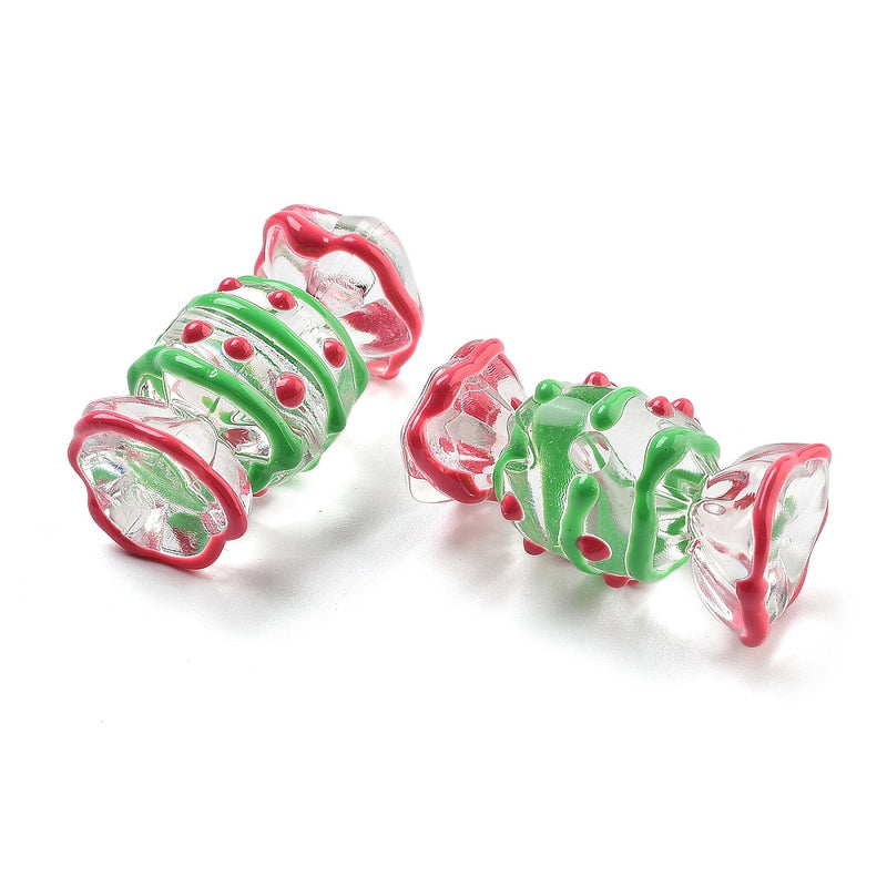 4 Candy Transparent Enamel Beads - Red and Green - Handmade - BD050