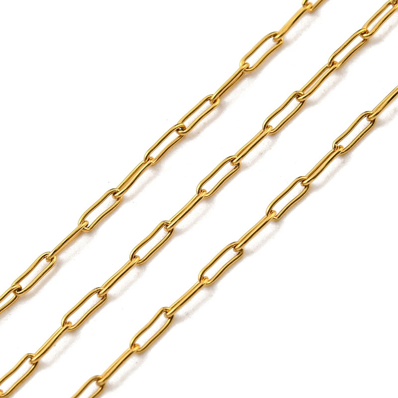 Thin Gold Stainless Steel Paperclip Chain - Per Foot - Choose Your Thickness!