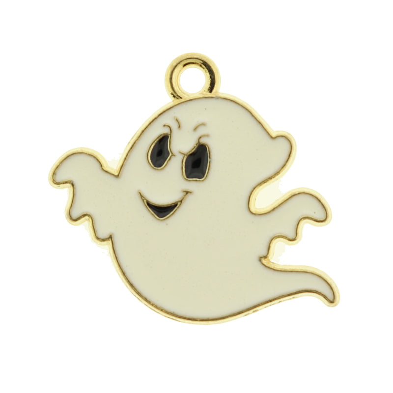 4 Ghost Gold Tone Enamel Charms - E132