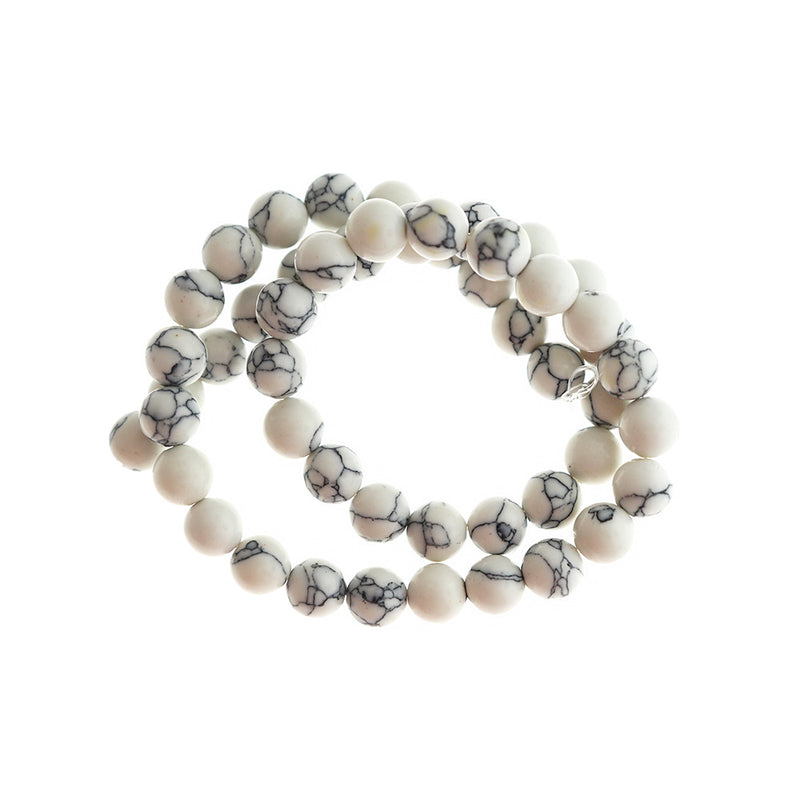 Round Imitation Howlite Beads 8mm - White with Grey Marble - 1 Strand 50 Beads - BD2804