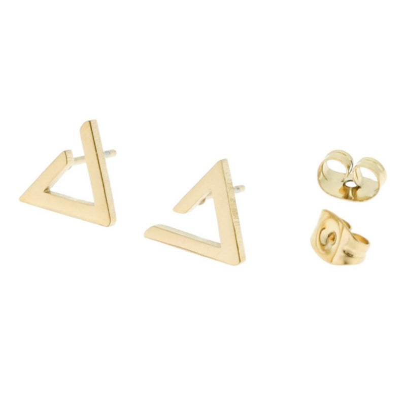 Stainless Steel Earrings - Open Triangle Studs - 11mm x 8mm - 1 Pair - Choose Your Tone!