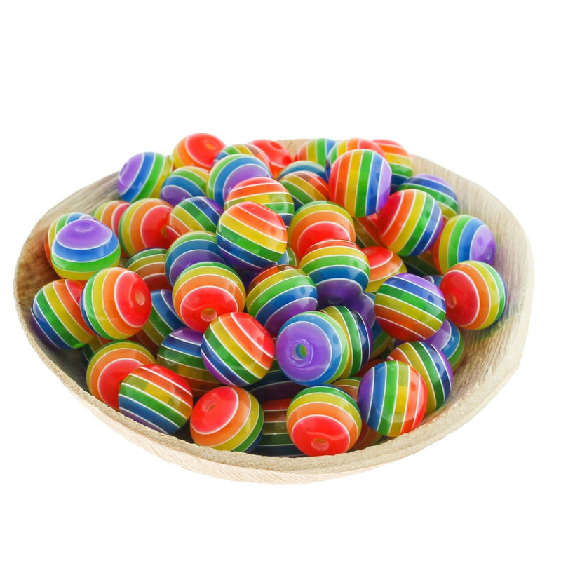 50 Rainbow Round Resin Beads - Choose Your Size!